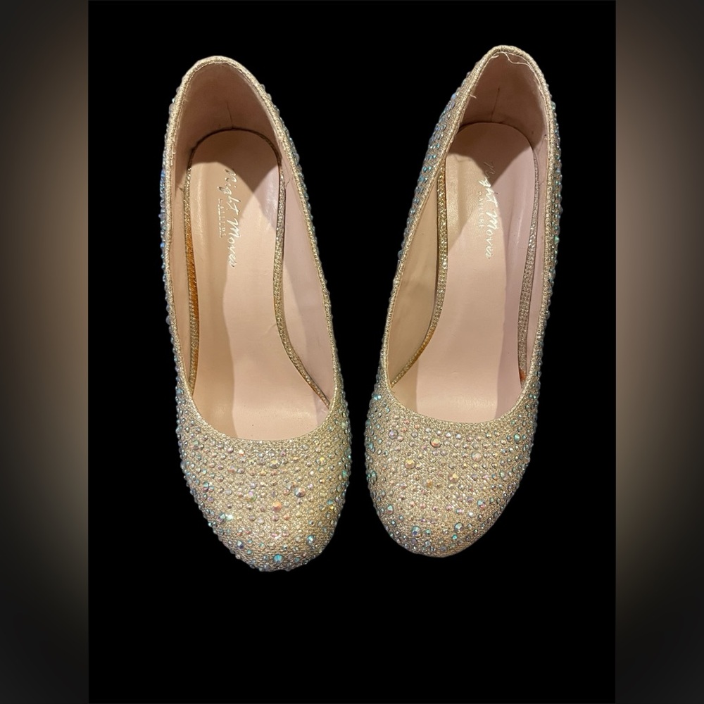 Night Moves by Allure Rhinestone Embellished Platform Pump nude Color size 9